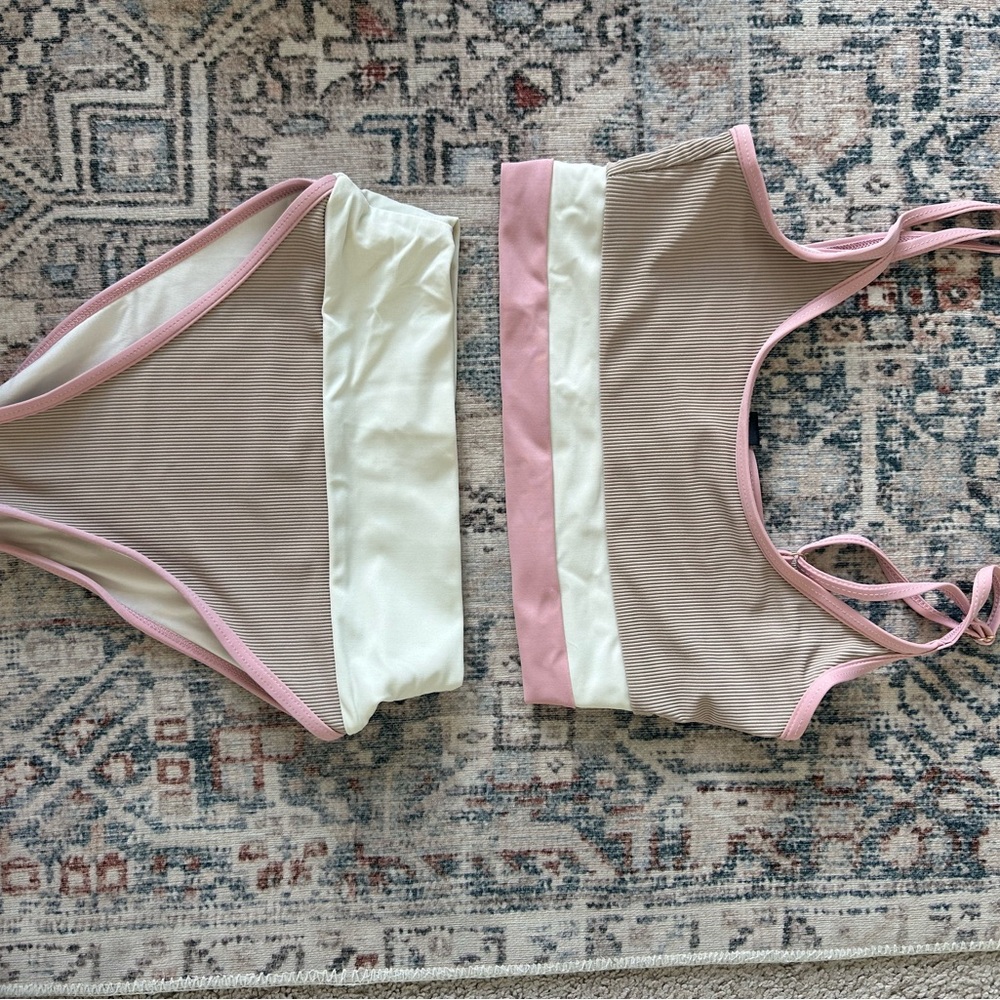 Free People, Beach Riot Pink and White Bikini Set